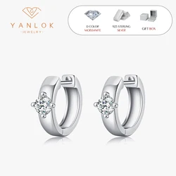 YANLOK 925 Sterling Silver Round Moissanite Small Ear Buckles For Women Simple Smooth Metal Hoop Earrings Fine Jewelry Gifts