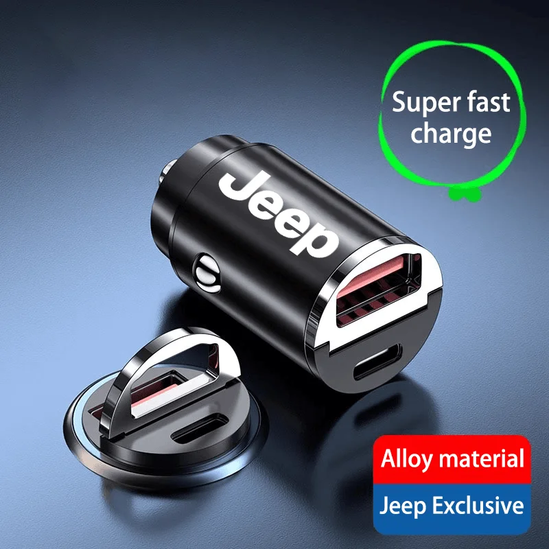 Car Charger USB Type-C Fast Charging Power Adapter For Jeep Grand Cherokee Wrangler JK Gladiator Compass Renegade Patriot Libert