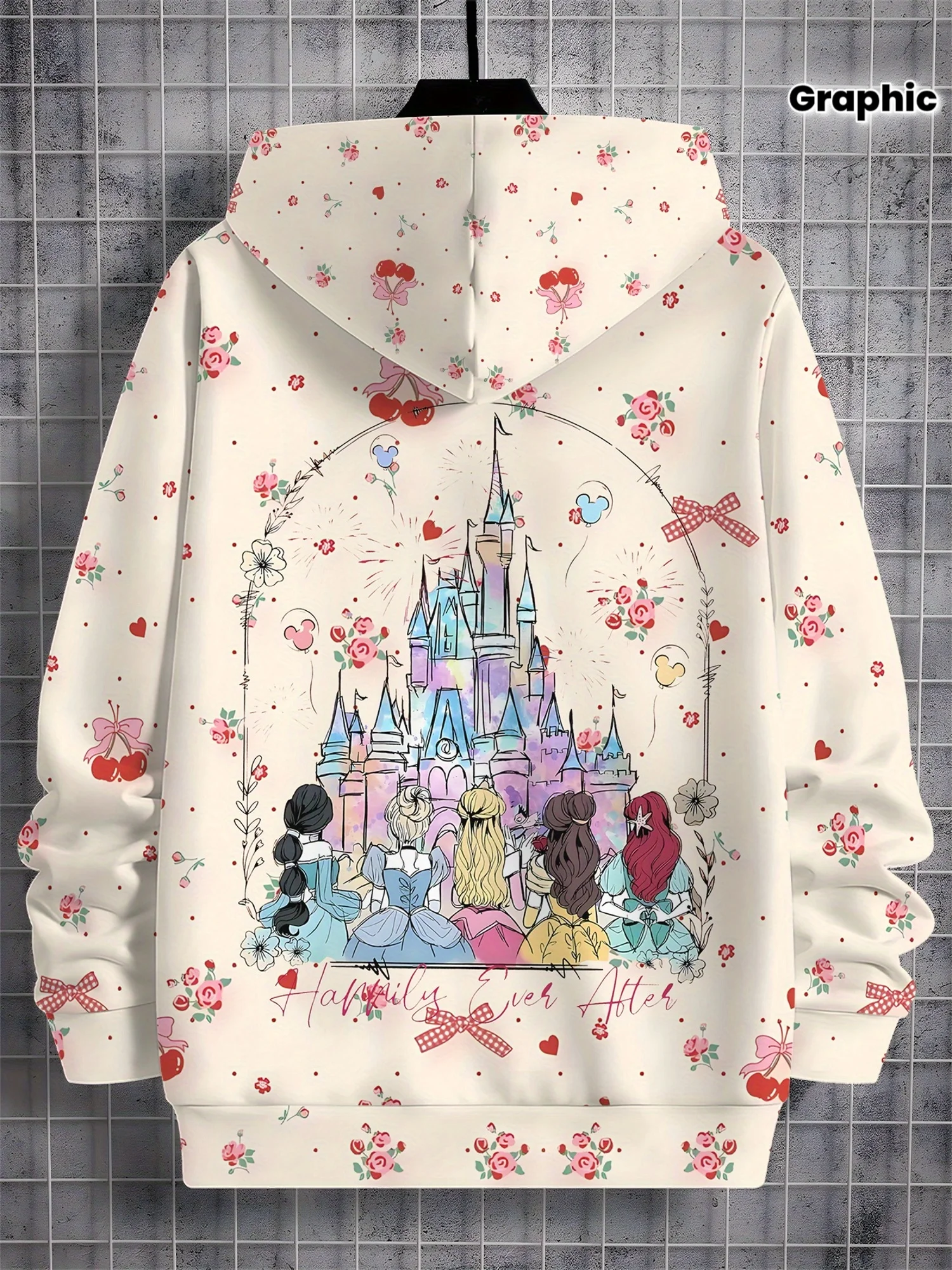 

Disney Princess & Castle Graphic Hoodie for Girls - Cute 3D Printed Long Sleeve Pullover with Snow White Belle Ariel & More