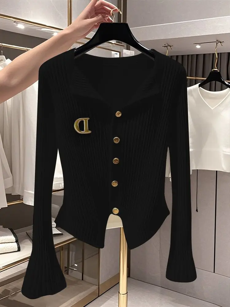 Unique Slim Fit Sweater Knitted Base Cardigan Women's Interior High-end Design Niche Trumpet Long Sleeved Top