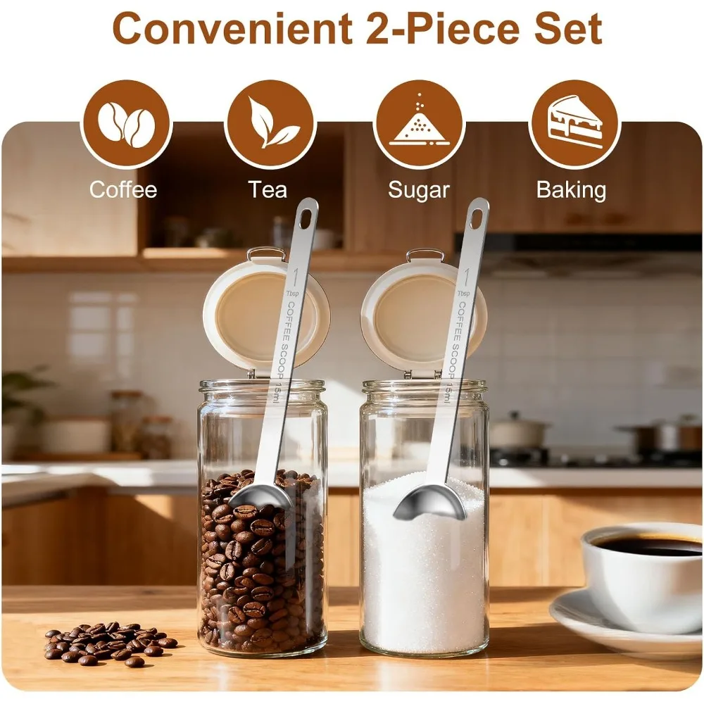 Stainless Steel Long Handle Coffee Scoop Spoon 15ML Tablespoon Measuring Scoop for Ground Coffee Tea Baking Powder Kitchen Tools