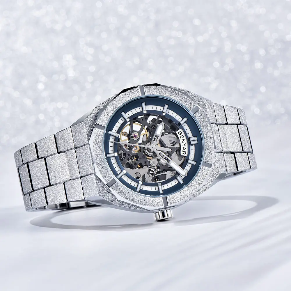 2025 BNEYAR Neue 41 mm Herrenuhr, Edelstahl, Sternenhimmel-Armband, 30 m wasserdicht, automatische mechanische Herrenuhr