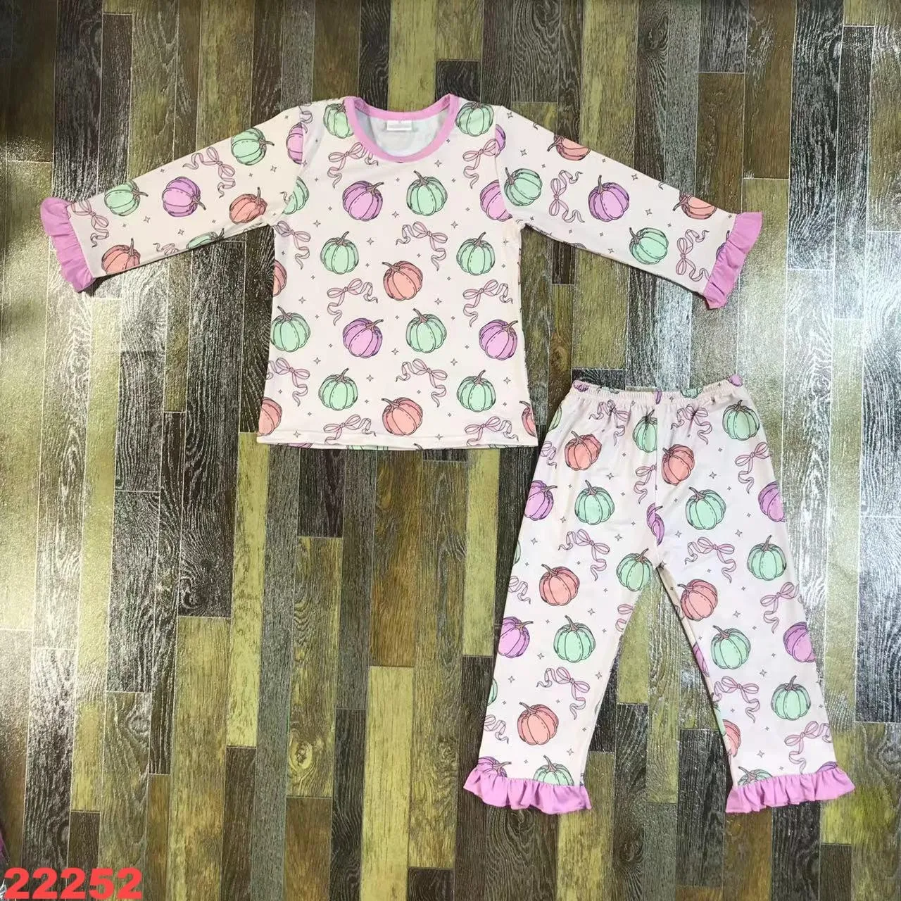 Pumpkin  Thanksgiving boys girls baby autumn long pajamas set 0-16 years old children home clothing