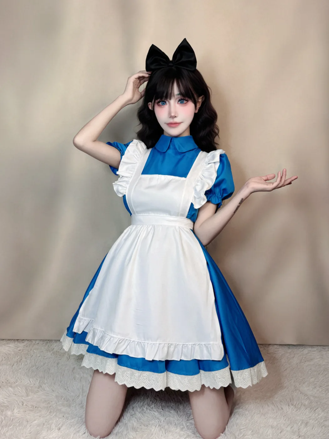 Princess Alice on the run, blue dress, maid costume, maid costume, Halloween costume, rustic Lolita stage performance costumeHot