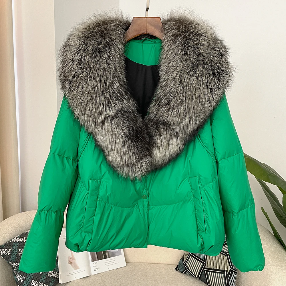 White Duck Down Fur Jacket European Fashion Down Jacket Women Real Fox Fur Coat New Autumn Winter Fur Coat Warm Designer Feather