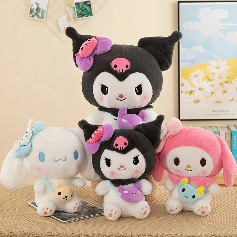 Muñeco relleno de juguete de peluche Kawaii, bonita mochila Sanrio Kuromi, almohada Melody My Melody Cinnamoroll, regalo de cumpleaños para niños y niñas