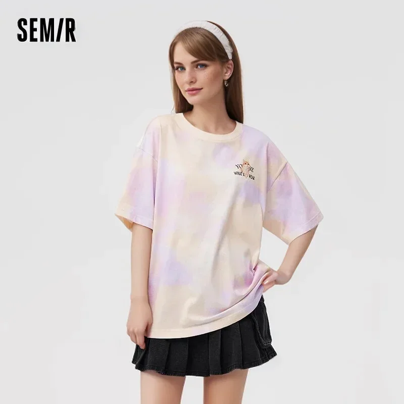 Semir 2024 Short-Sleeved T-Shirt Women Mid-Length Loose Cotton Cat  Summer New Style Halo-Dyed Clothes Tops For Women