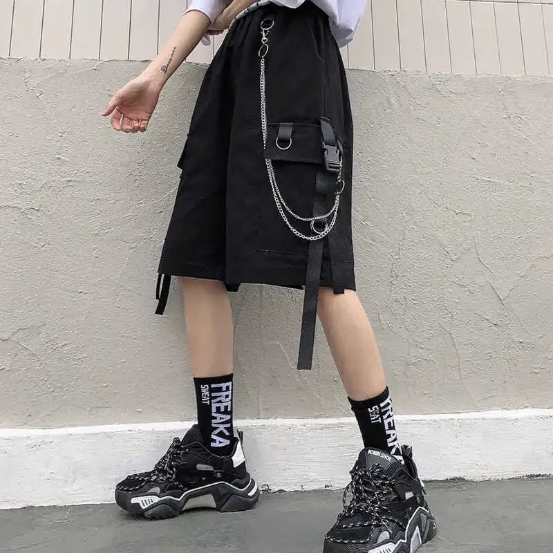 Korean Style  Iron Chain Harajuku Casual Loose Straight Jogger Bike Shorts Female High Waist Summer Sports Vintage Hotpants