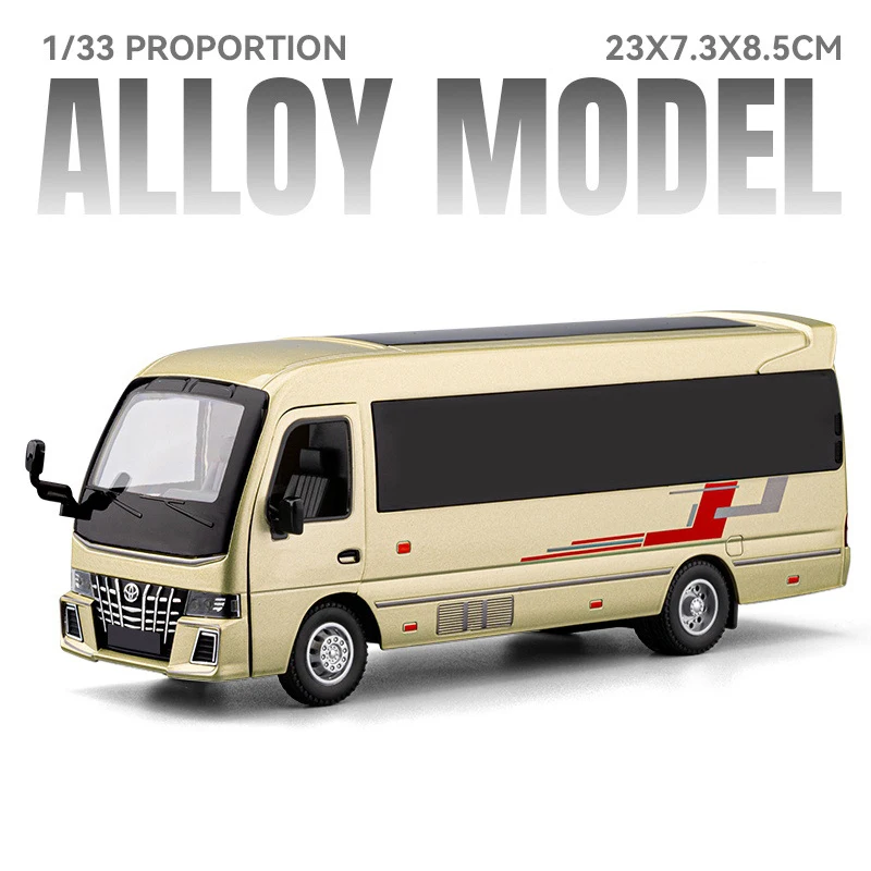 1:33 Toyota Coaster BUS Alloy Car Model Sound and Light Pull Back Children's Toy Collectibles Birthday gift