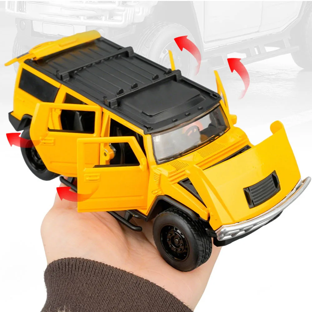 1:32 H2 Diecast Model Toys Alloy Car 6 Doors Opened with Sound Light Pull Back Miniature Vehcies Gift for Model Toy Enthusiasts