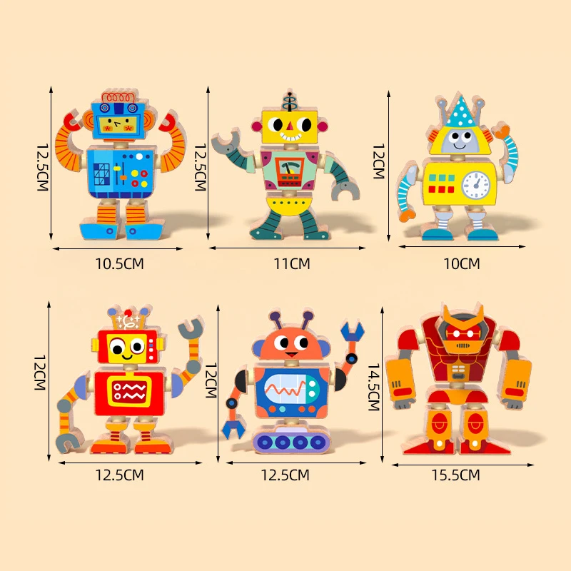خشبية الإبداعية لتقوم بها بنفسك المفاجئة السحابة ثلاثية الأبعاد تجميع الكرتون روبوت ، تنوعا التصميم لغز بنة لعبة التعليم المبكر ، XT166