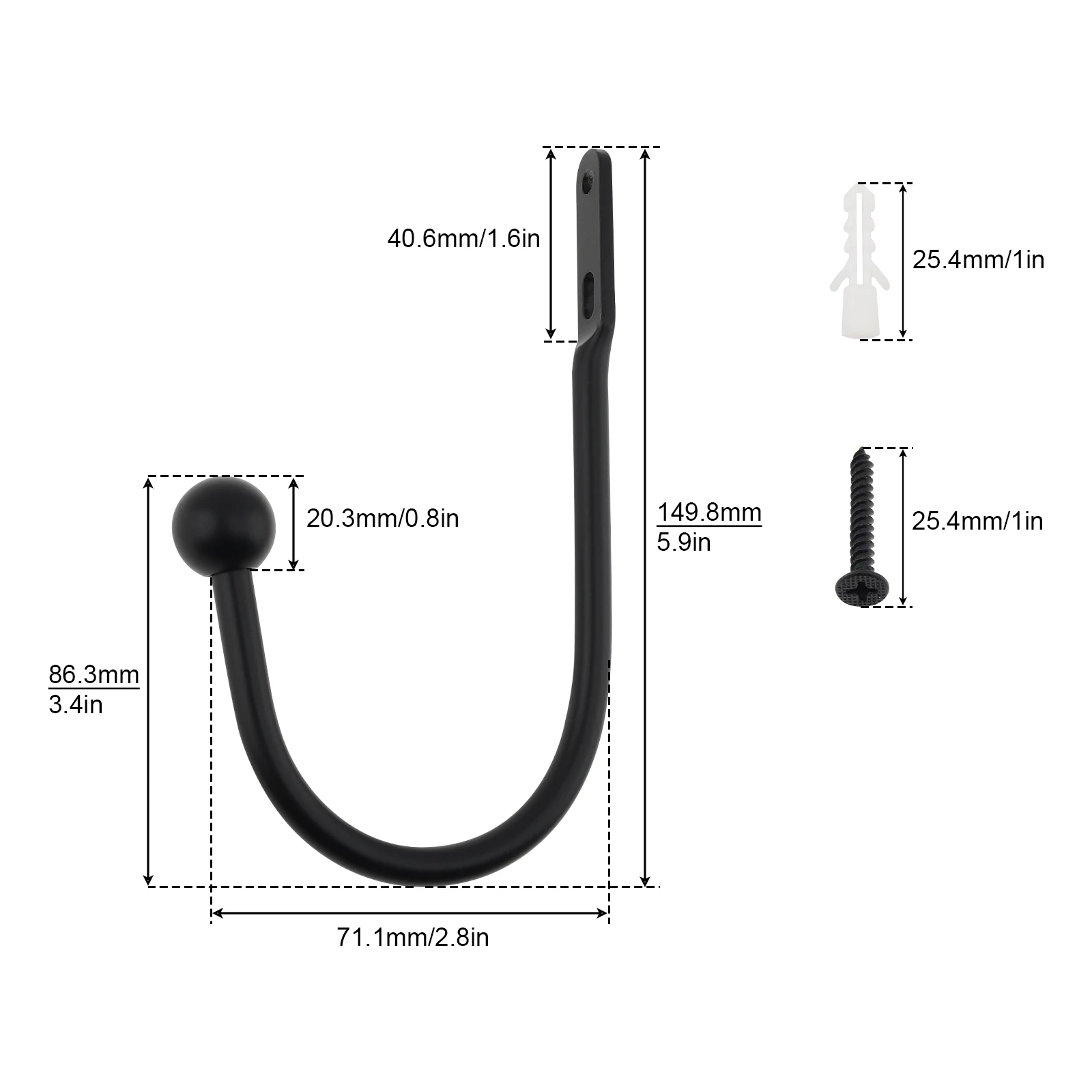 6.3 Inch Curtain Hook Wall Mounted Aluminum Alloy Metal Curtain Holdbacks Tieback for Fabric Curtains Heavy Duty Hanging  Hook