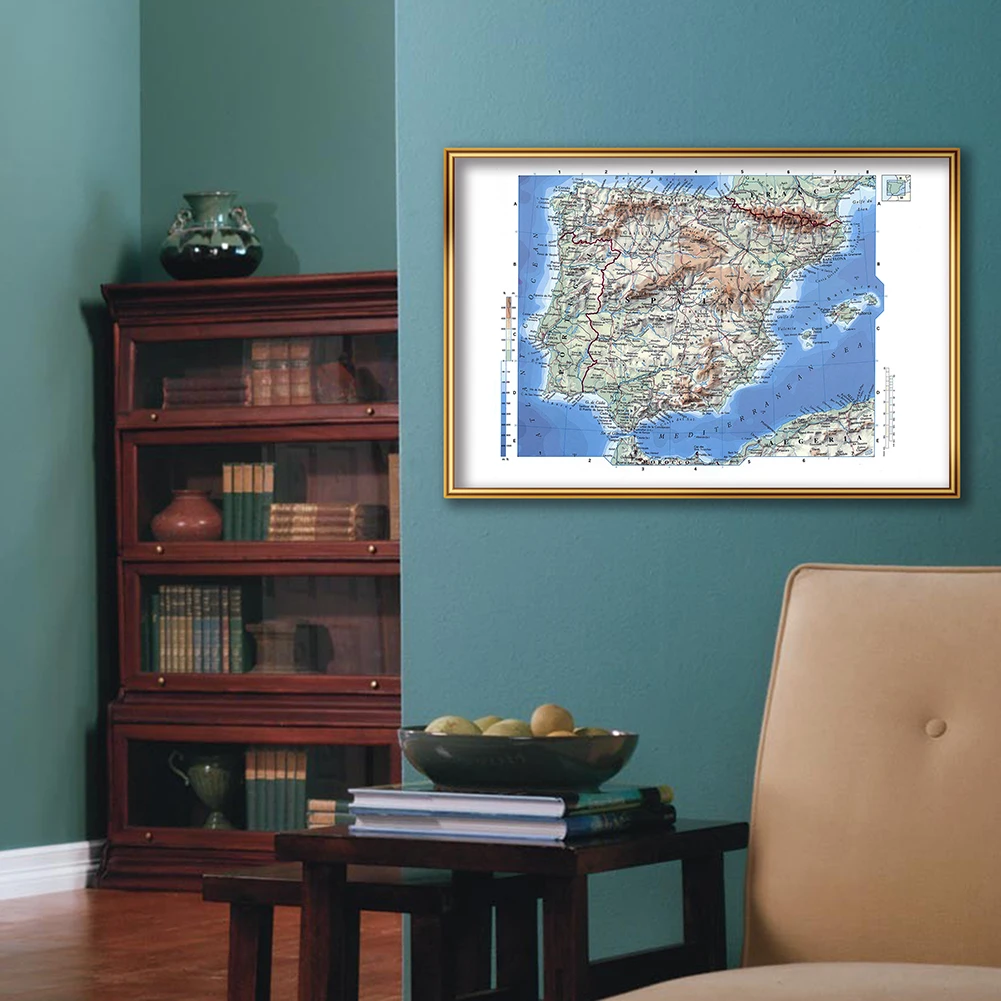 Unframed Espanhol Pintura Canvas, Espanha Mapa, Wall Art Pictures, Sala, Home Decor, Sala de aula, Material Escolar, 59x42cm