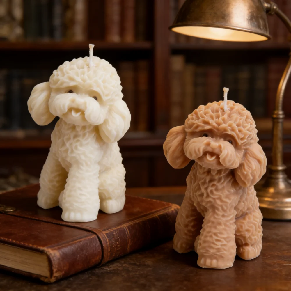 3D Fluffy Poodle Silicone Candle Mold, Cute Teddy Dog Wax Mould for DIY Candle Making, Resin Plaster Craft Gift Pet Lover Gift