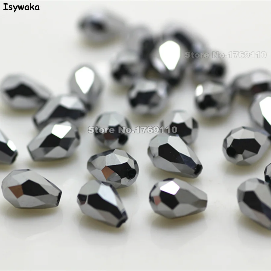 Isywaka 70pcs Shining Silver Color 5*7mm Faceted Teardrop Beads Austria Crystal Beads charm Glass Beads Loose Spacer Bead