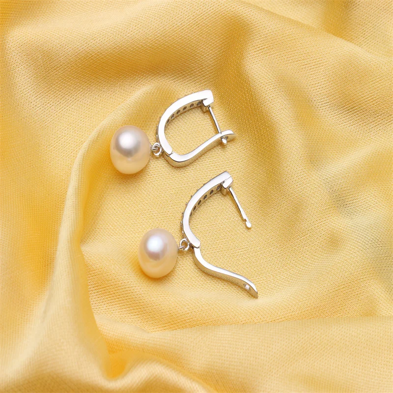 YWYC Horseshoe Buckle Freshwater Pearls Earrings for Women Crystal Zircon Hoop Earring Rice Pearl Jewelry Gift Wholesale