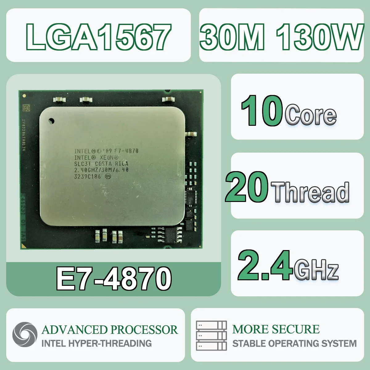 Intel Xeon c10 Core 20 Threads 2.4GHz 130W 30MB Cache 32nm LGA 1567 SLC3Q DDR3-800/978/1066/1333 MHz Westmere-EX