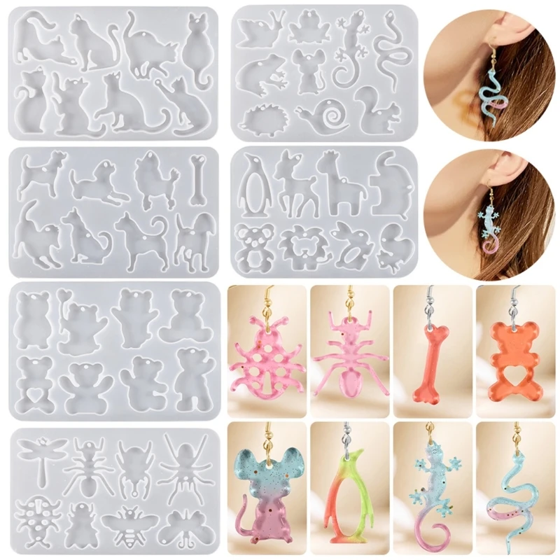 

Easy to Use Silicone Earring Molds Animal Theme Resin Jewelry Pendant Molds Keychain Moulds Suitable for Hand-Making