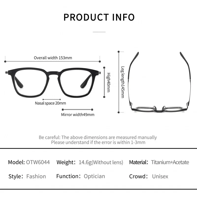 Big Size Premium Retro Square Optical Eyeglasses OTW6044 Blue Gradual Brown Silver Man Titanium Acetate Eyewear Stylish Durable
