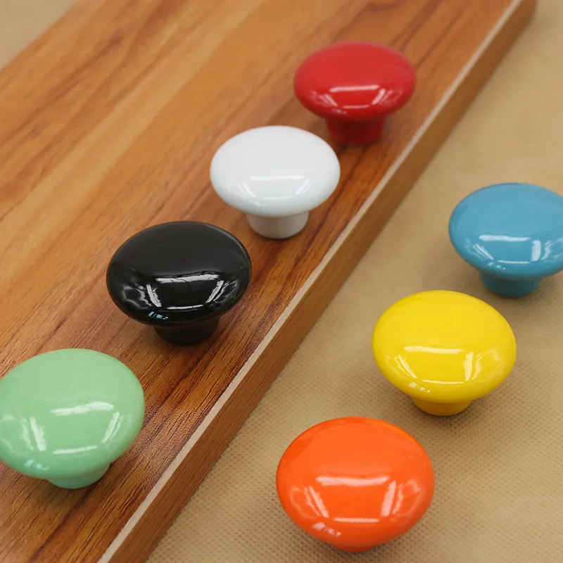 Colorful Ceramic Door Handles Round Cabinet Knobs Cupboard Drawer Wardrobe Pull Knob Furniture Candy Color Accessories