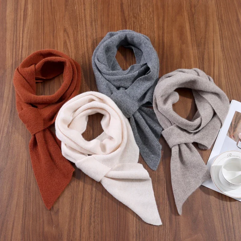100% Cashmere Women’s Knitted Scarf: Irregular Cross Pattern Solid Color Winter Warmth Wind Cold Shield & Short Neck Support