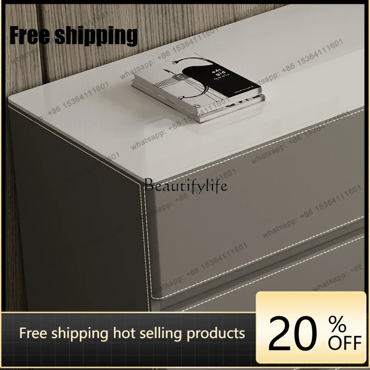 Factory DirectItalian minimalist high-end saddle skin rock slab dresser integrated large capacity