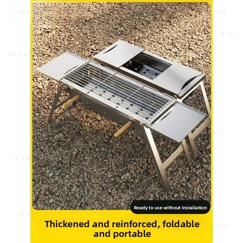 BBQ Grill Camping Turnover The Top BBQ Grid Could Over Turn 360⁰ Through The Handle Charcoal Stainless Steel Grill Foldable