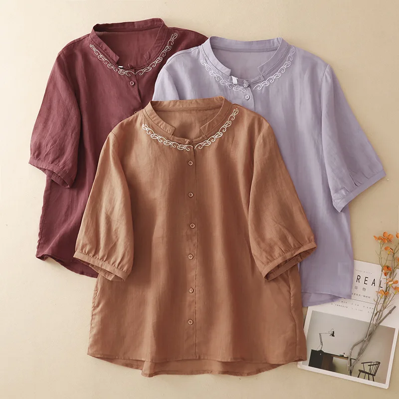 

Blouses Women Shirt Vintage Round Neck Short Sleeve Tops Casual Loose Y2k Streetwear Tees Elegant Splice Shirts 2026 Summer