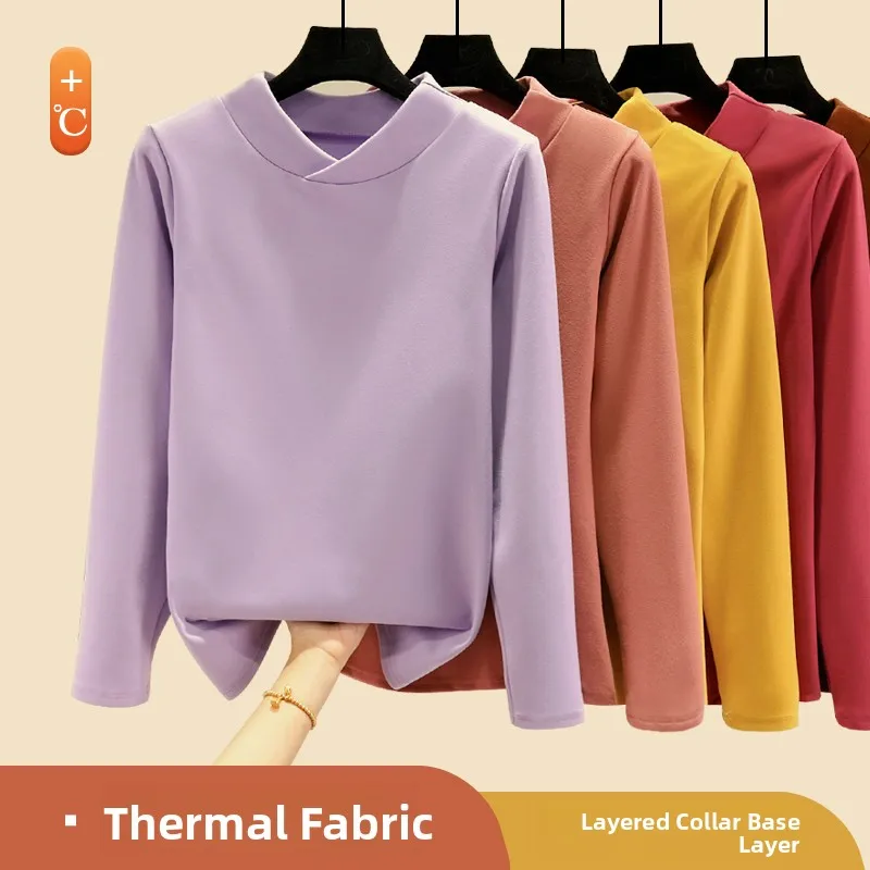 

Женская термофутболка 2023, двухсторонняя Fce Velvet Long Sve Commute Sle, зимний тонкий облегающий топ