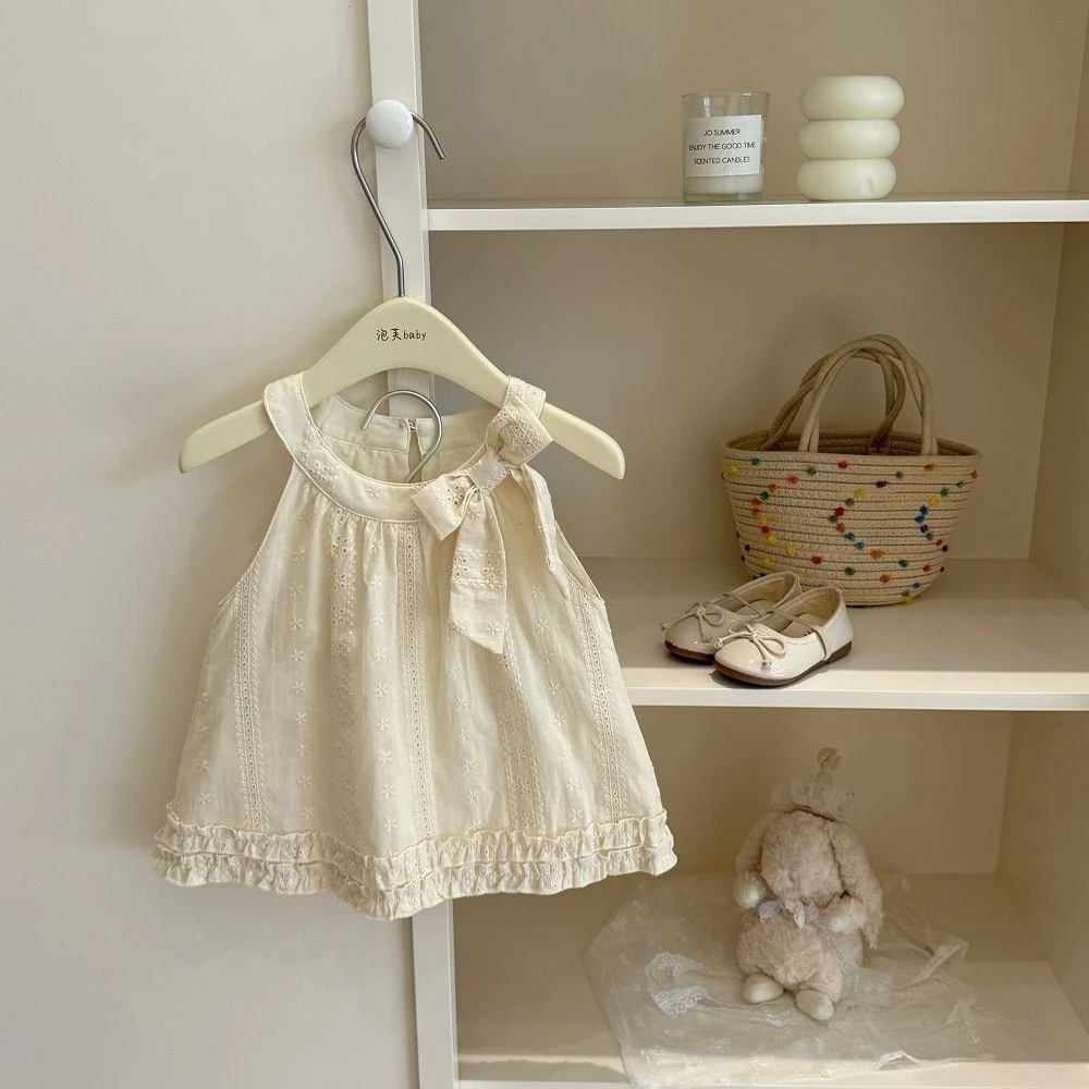 

Girls Dress 2025 Summer New Halter Neck Bow Strap Dress Fashionable Versatile Pretty Princess Dress girls clothes