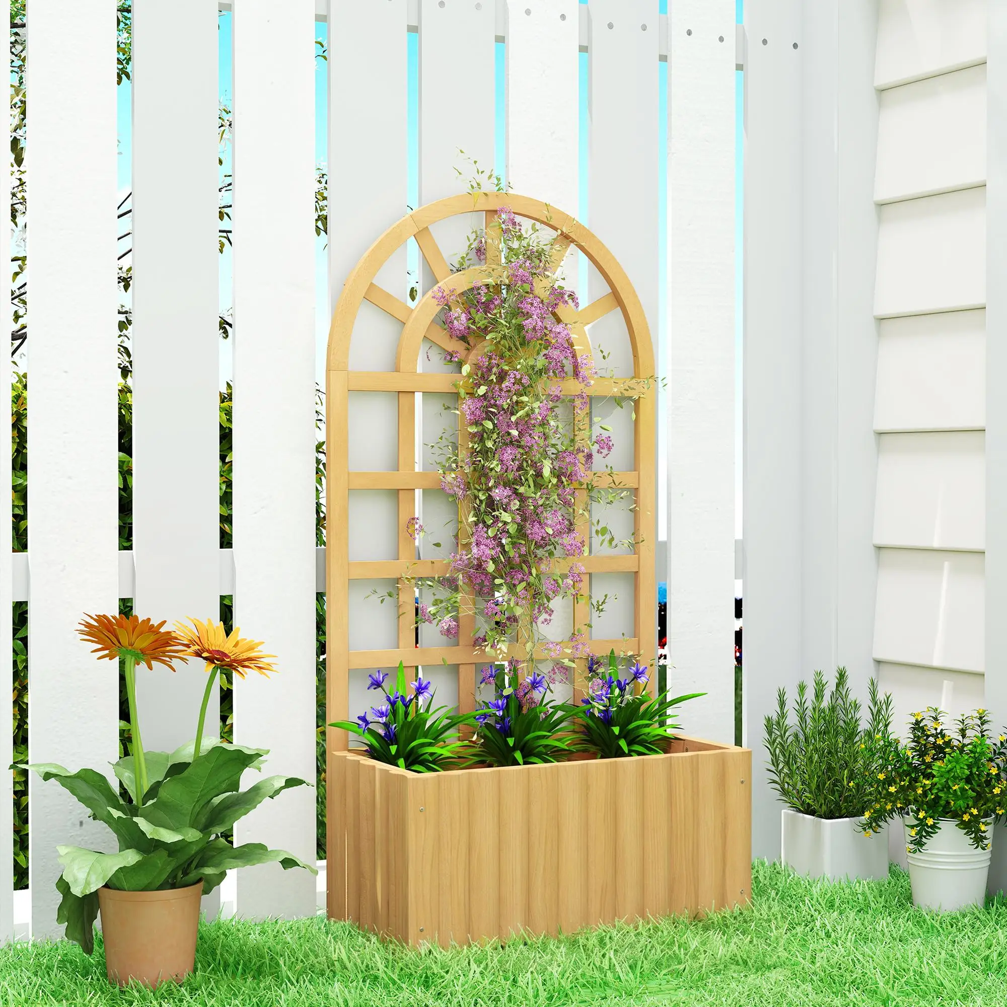 Jardinera avec treillis en bois 60x30x120 cm en bois d'épinette avec drainage, idéal pour les fleurs et les herbes