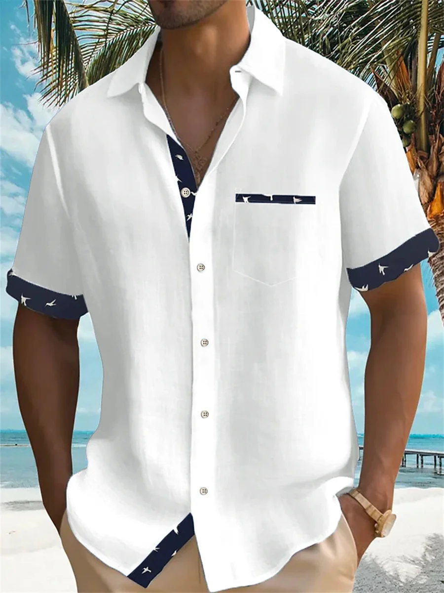 Camicia estiva da uomo in tinta unita 2023 camicia hawaiana da uomo casual moda da strada manica corta da spiaggia festa camicia da tasca da uomo 5XL