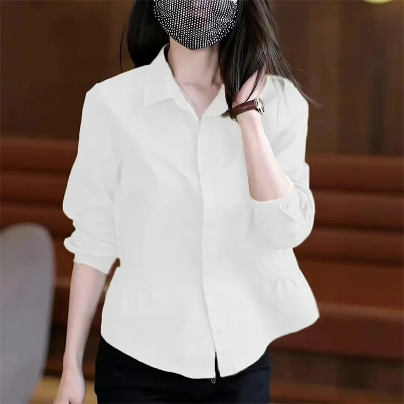 Pure Cotton Shirt Women's 2025 Spring Autumn New Coat Temperament Age-Reducing Loose Jacket Splicing Long-Sleeved Ladies Tops