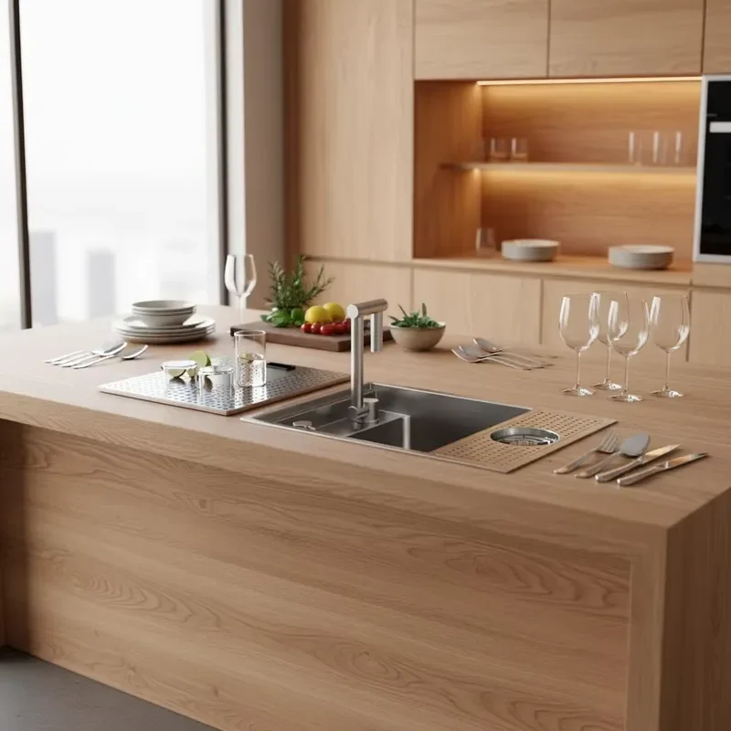 MOSHE modern design hidden sink cup washer 304 stainless steel hot and cold faucet, coffee milk tea shop island bar single