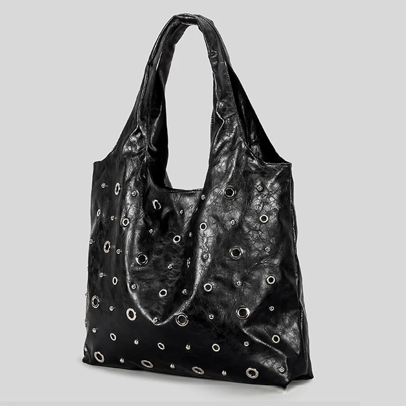 Fashion Hollow Rivet Large Capacity Tote Bag Hobos Women Handbags Luxury Soft Pu Leather Shoulder Bags Trend Big Shopper Purses - Image 5