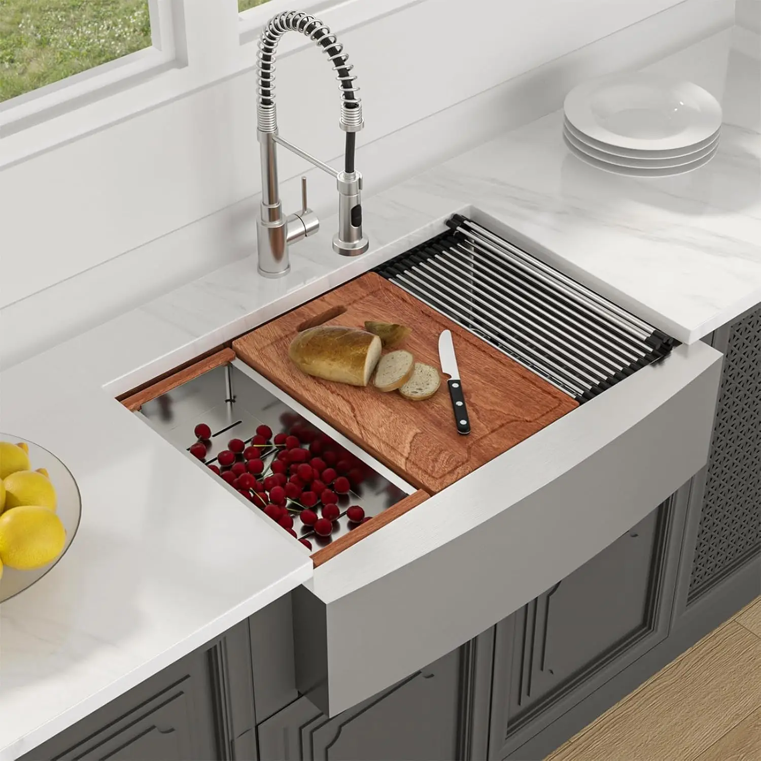 Handmade Farmhouse Apron Front Kitchen Sink 16 Gauge Stainless Steel Single Kitchen Sink