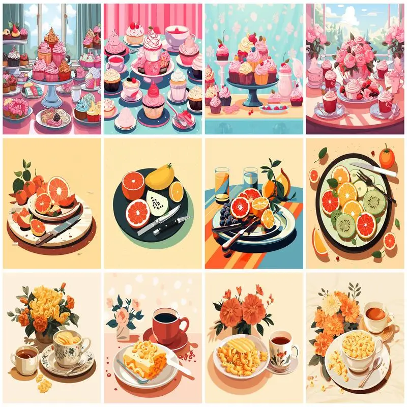 

SDOYUNO Diy Painting By Numbers Drawing On Canvas Cake Fruit Dessert Kitchen Handpainted Diy Crafts Art Supplies Painting Decor