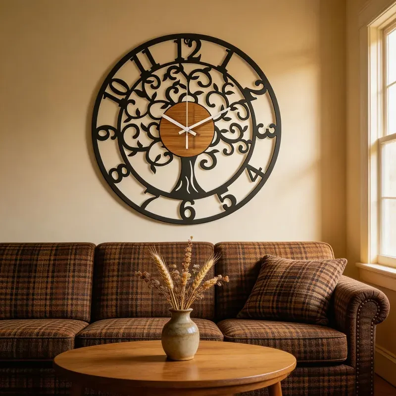 Elegant Life Tree Iron Metal Wall Clock,Silent Non-Ticking Home Decor,Unique Design, Living Room Bedroom,Wall Hanging Art Clock
