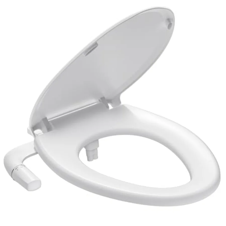 

Bidet toilet seat for home use, ABS plastic, white, elongated shape with soft-close lid and non-electric dual nozzle system