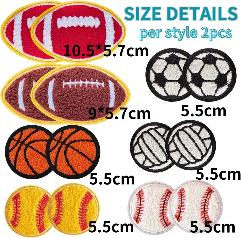 7pcs/14Pcs Ball Chenille Iron on Patches Sports Baseball Basketball Soccer Patches Sew on Embroidered  DIY Accessory for Clothes