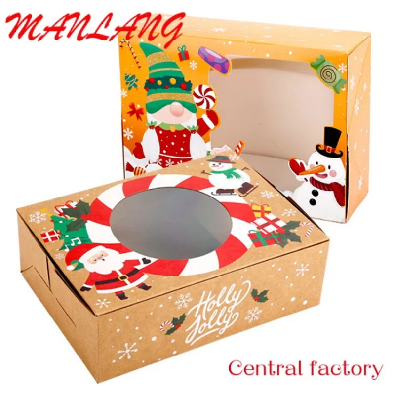 Folding Kraft Baking Paper Caixas De Presente Com Janela, Feliz Natal Decoração, Caixa De Doces, Personalizado