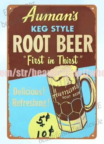 Auman's Root Beer Keg-Style metal tin sign nostalgic advertising home kitchen