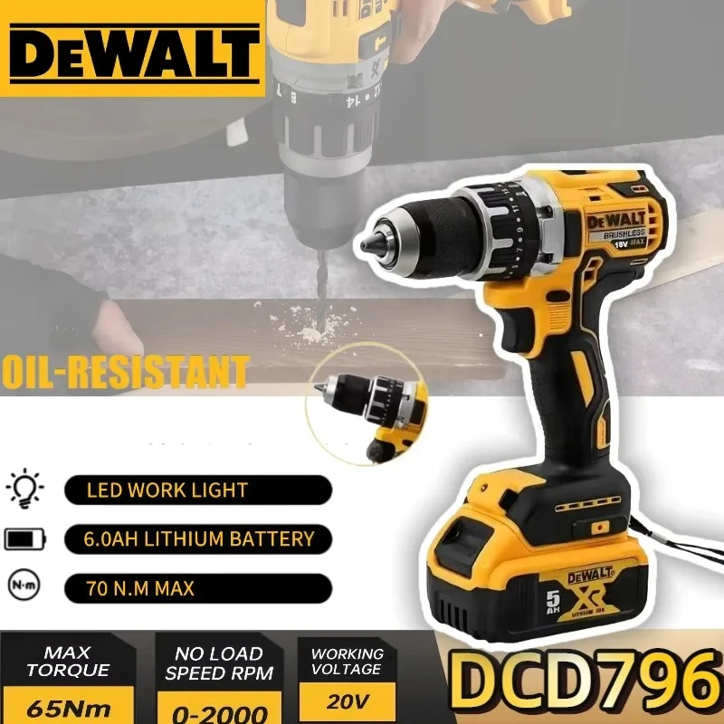 Dewalt DCD796 Cordless Brushless Impact Drill Brushless Drive Compact Drill Rechargeable Portable 18-20V Power Tools