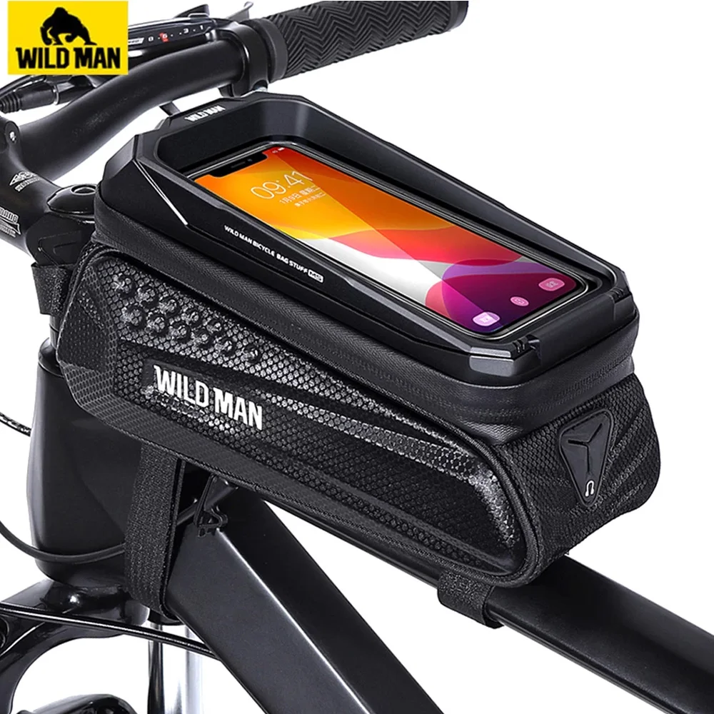 WILD MAN-Mountain Bike EVA Hard Shell Bag, Front Beam Bag, Mobile Phone Holder, Touch Screen Upper Tube Bag, 1.2L Capacity Bag