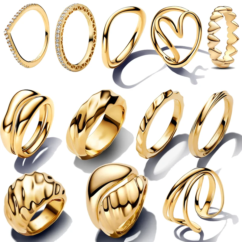 

Новое очаровательное кольцо из стерлингового серебра 925 пробы, золотое, подходит для простых и модных женских помолвочных и свадебных подарков