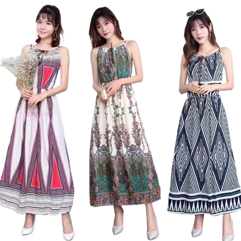 Mulheres maxi vestido casual vintage étnico vestido smmer bohe sexy estilingue vestidos moda streetwear roupas femininas elegante ropa mujer