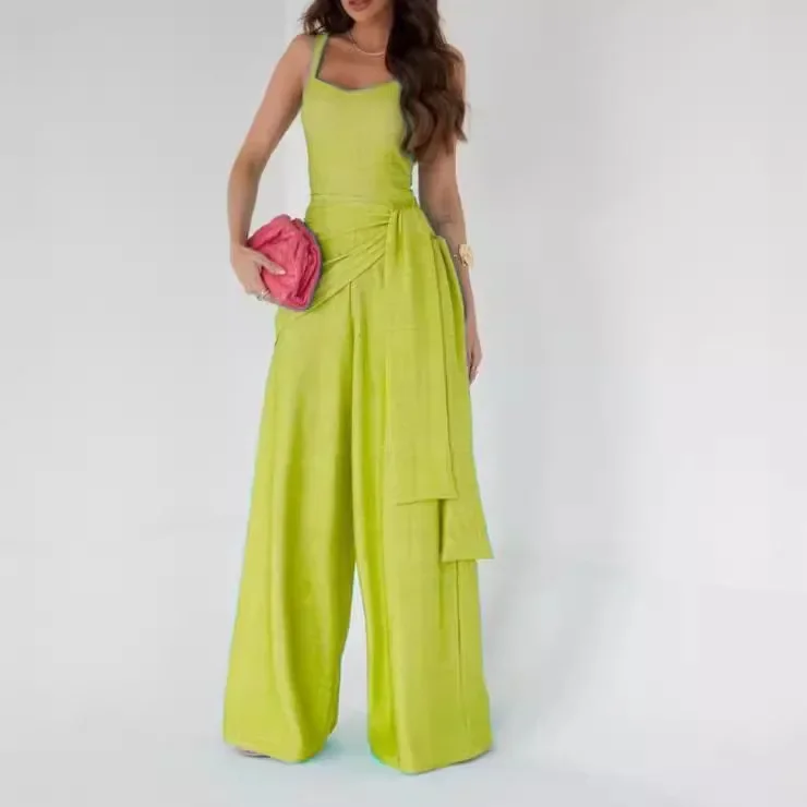 

Women Sleeveless High Waist Solid Color Jumpsuit Wide Leg Loose Pants Overall Jumpsuits