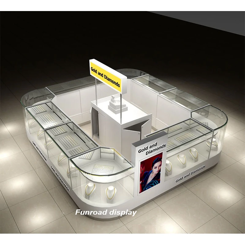 

custom.Customized Wooden Metal Store Showcase Kiosk 3D Design Mall Kiosk Ideas Glass Jewelry Display for Retail Shop