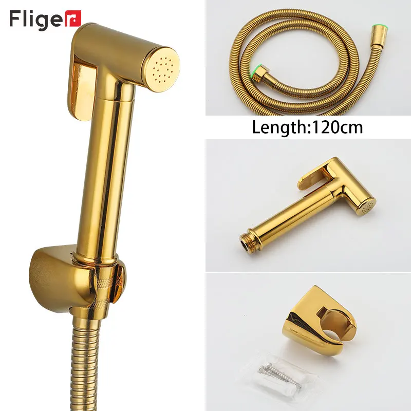 Fliger Brass Toilet Bidet Faucet Gold  Handheld Bidet Sprayer Single Cold Water Toilet Bidet Faucet Portable Bidet Sprayer