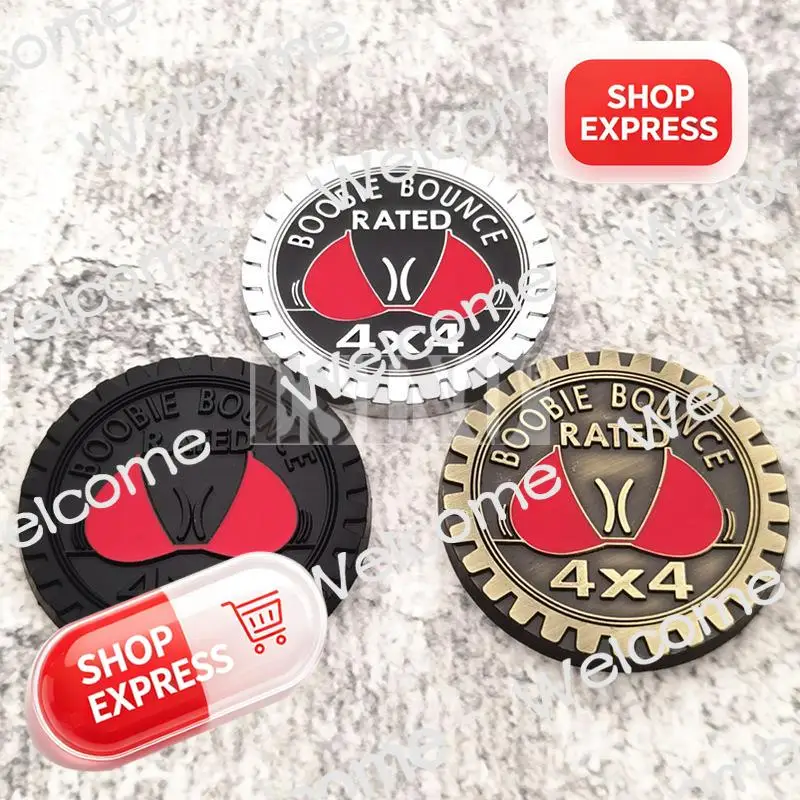 Car Styling 3D  Funny Boobie Bounce Rated 4 x 4 Metal Chrome Zinc Alloy Adhesive Emblem Decorative Badge Sticker Auto Accessory